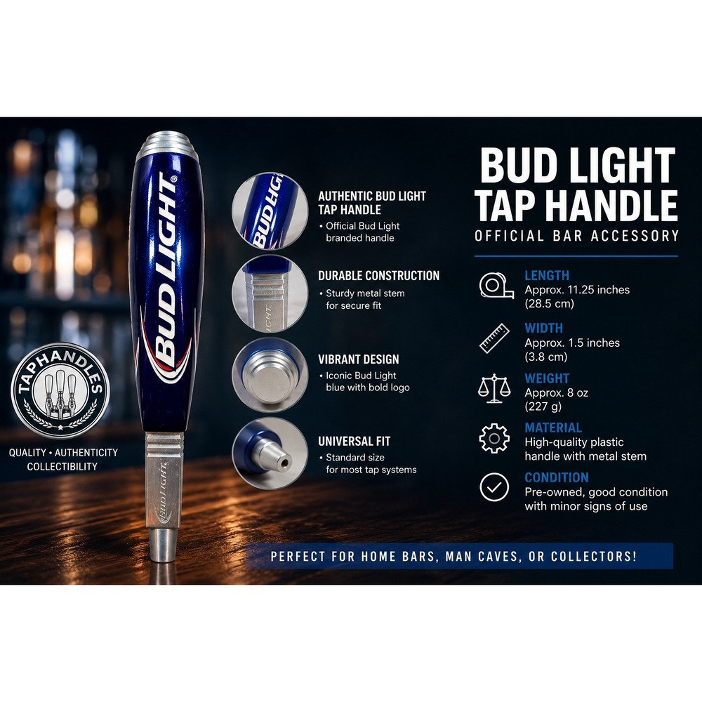 Bud Light Beer Tap Handle Blue Silver Logo Draft Keg Kegerator Bar Tapper